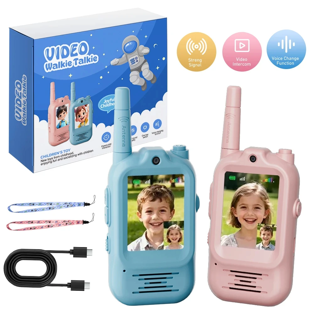 Outdoor Adventure Toys For Kids - 2個セット 子供用ビデオウォーキートーキー 充電式 室内/屋外玩具 2画面 ワンクリック通話