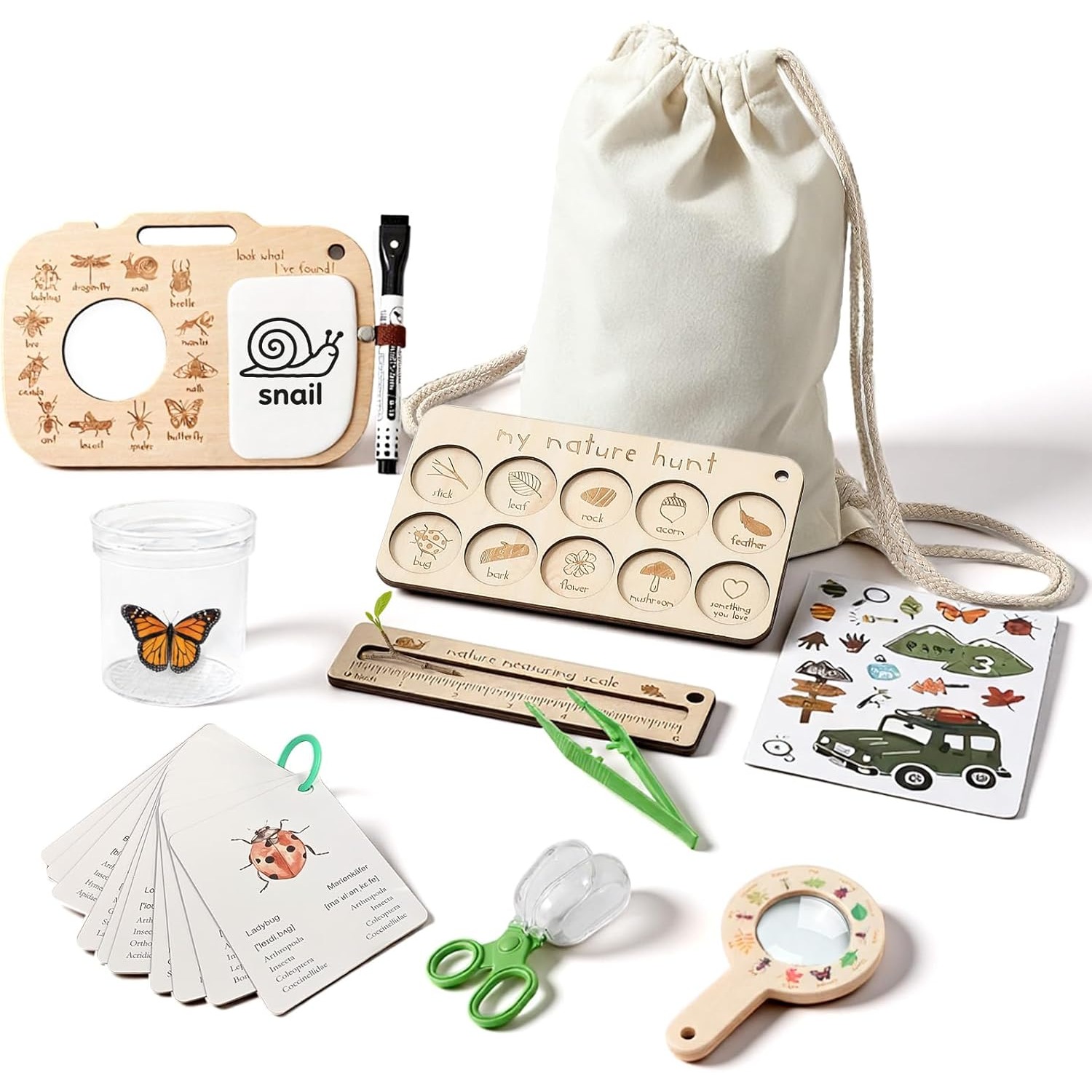 Outdoor Adventure Toys For Kids - 子供用虫捕りキット、虫箱、学習カード、観察ボード付き、屋外遊び、虫探しアドベンチャー、女の子と男の子へのプレゼント