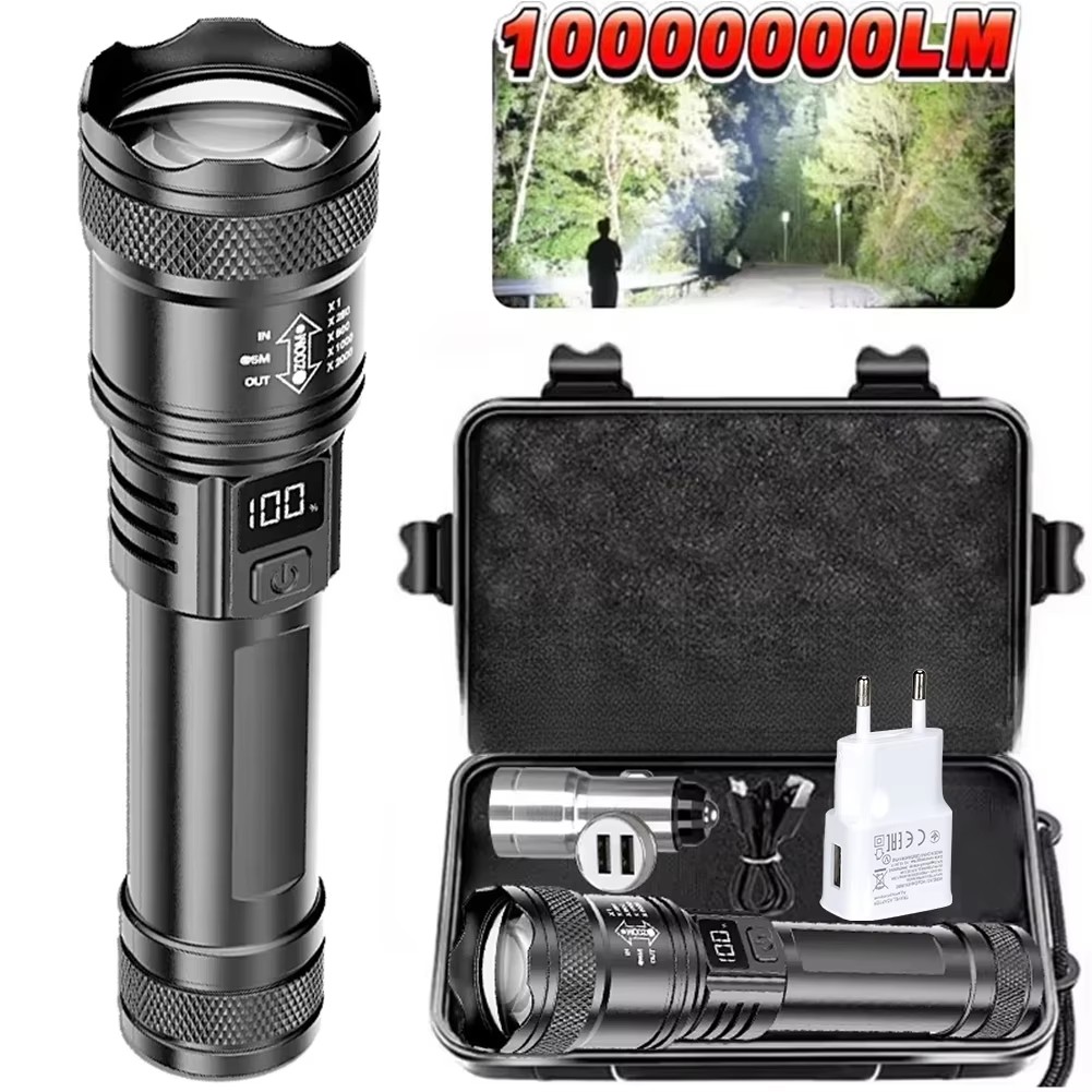 Outdoor Adventure Trips - 充電式 LED 懐中電灯 ズーム可能なトーチ LCD ディスプレイ付き