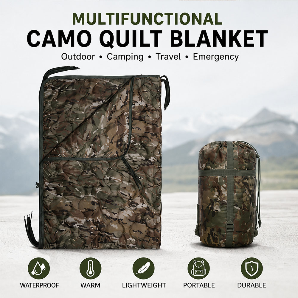 迷彩柄キャンプブランケット ジッパー付きコンバーチブル寝袋  - Outdoor Adventure Quilt のレビューと価格