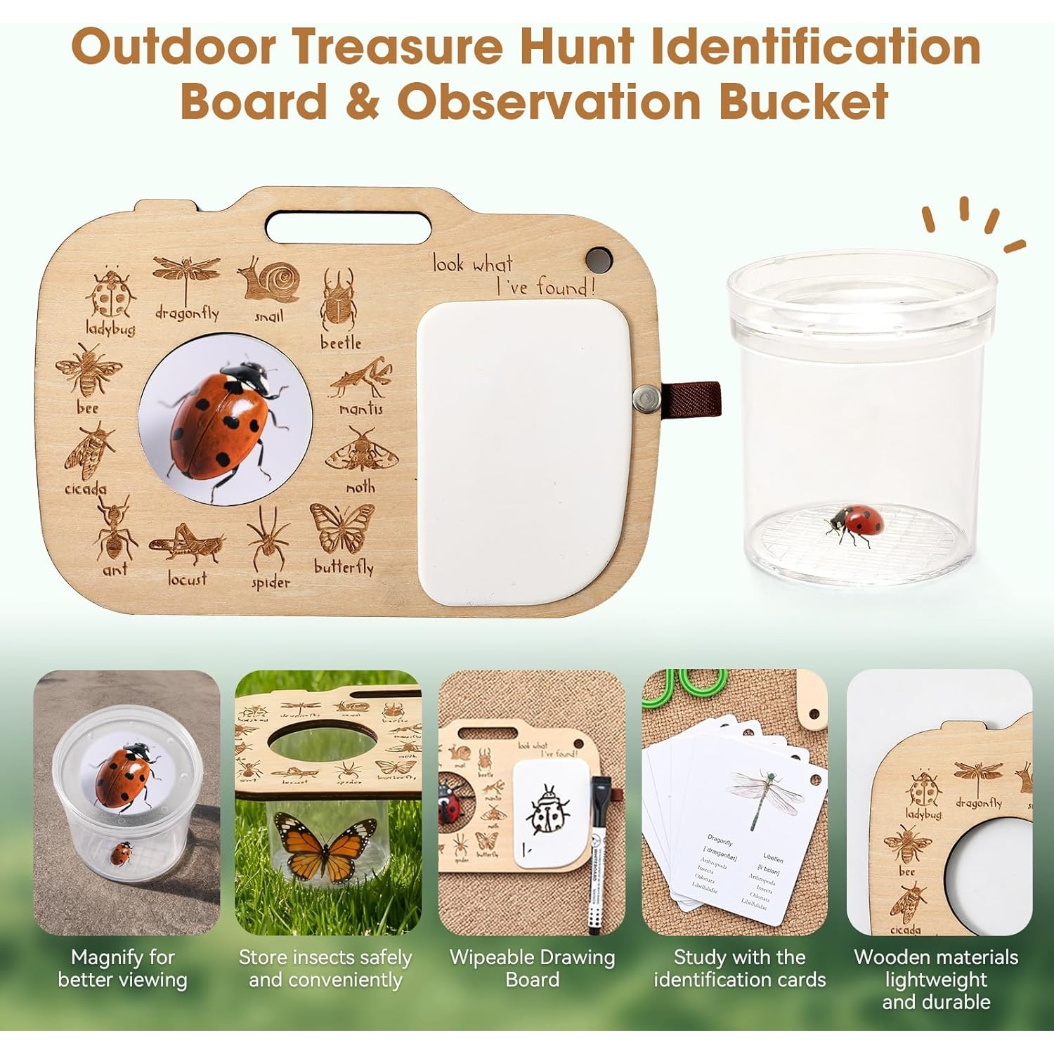 子供用虫捕りキット、虫箱、学習カード、観察ボード付き、屋外遊 - Outdoor Adventure Toys For Kids のレビューと価格