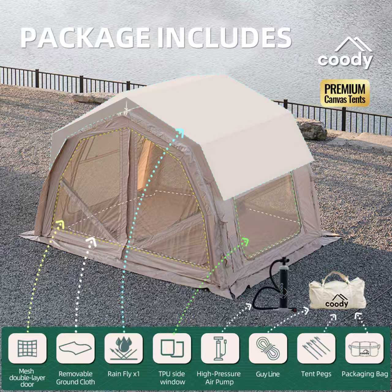10.0 Proエアテント-ベージュ 耐久性のあるインフレー - Outdoor Adventure U Of U のレビューと価格